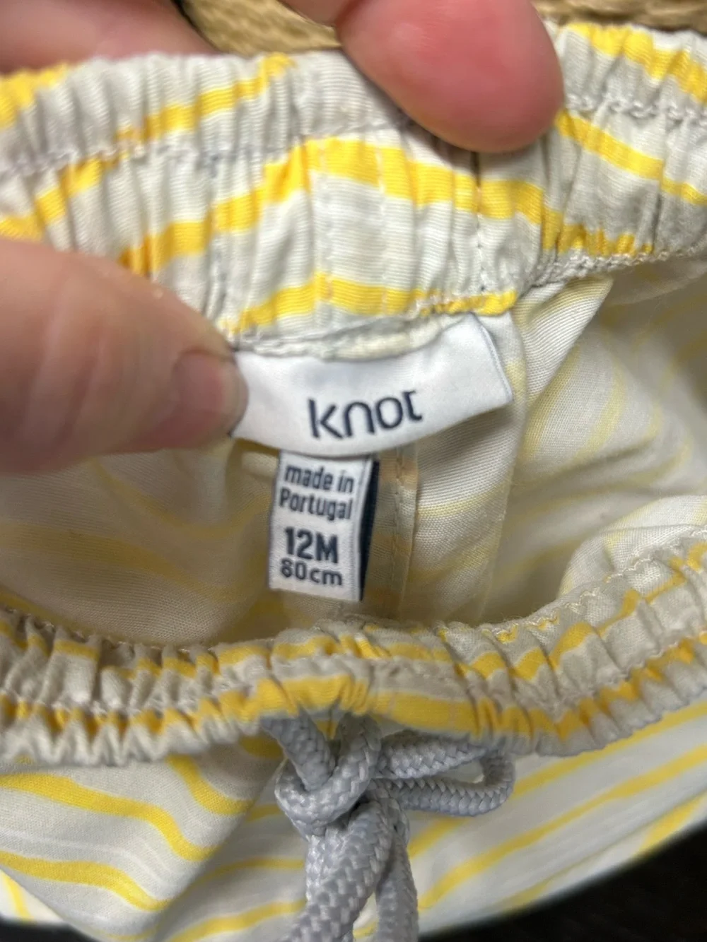 Knot Kids Yellow & Grey & White Striped Swim Trunks 12 months